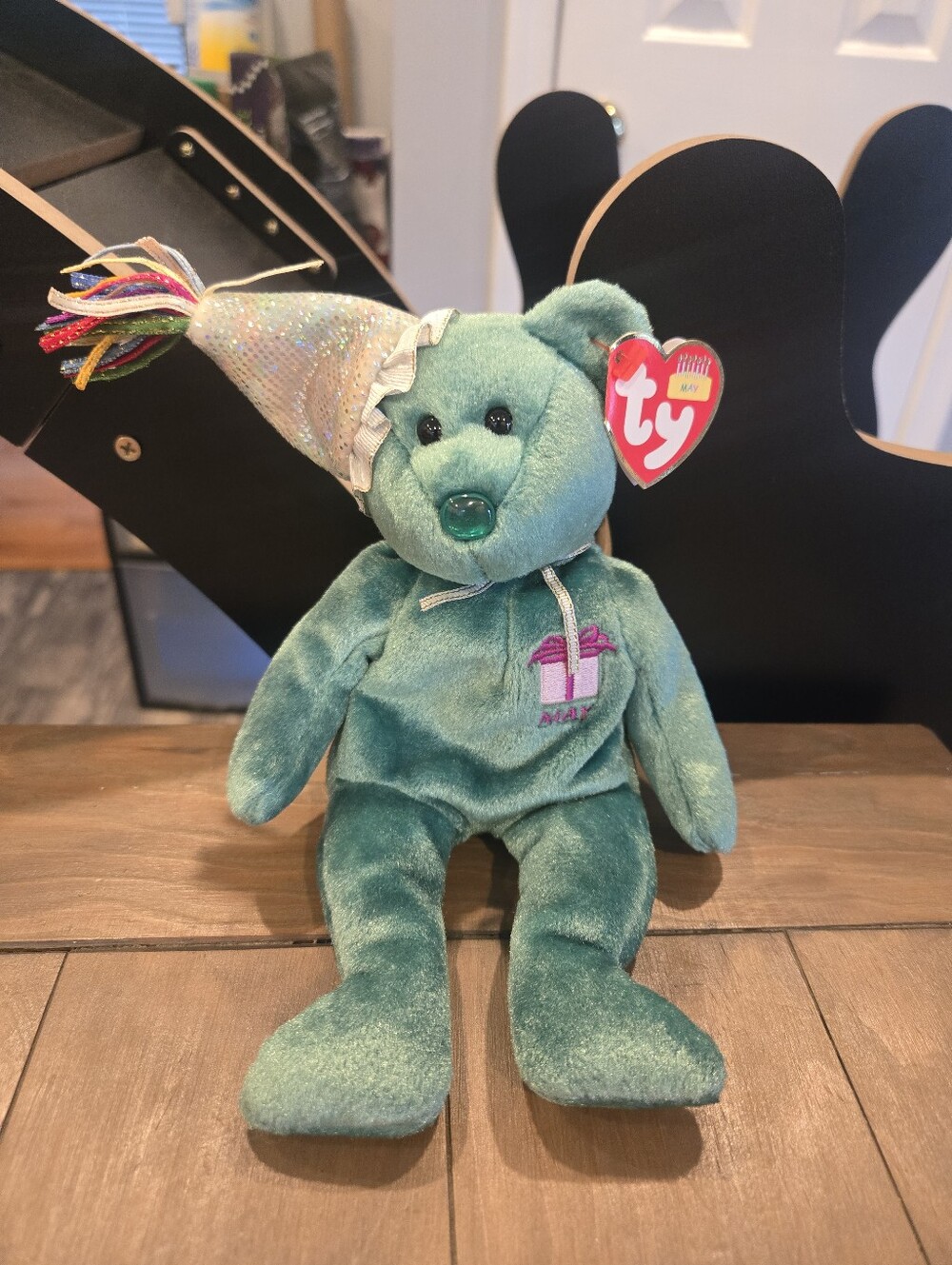 Ty Beanie Baby Teal May Birthday Bear Iridescent Party Hat Vintage Y2k 2002 New